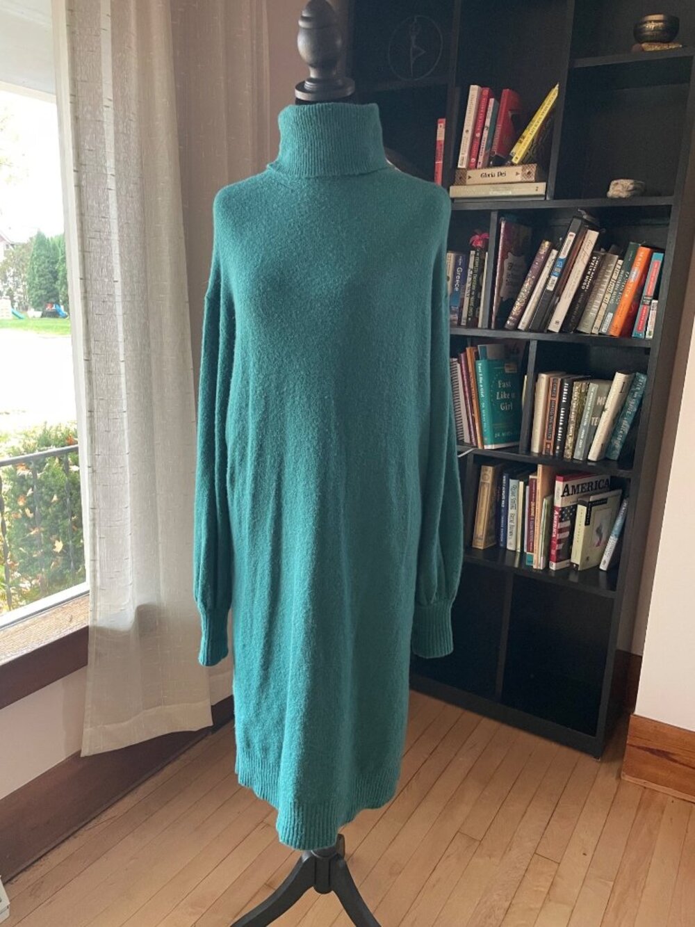 J.Crew Sweater Dress Maxi Turtleneck Emerald Green M Stretchy Soft Wool Alpaca